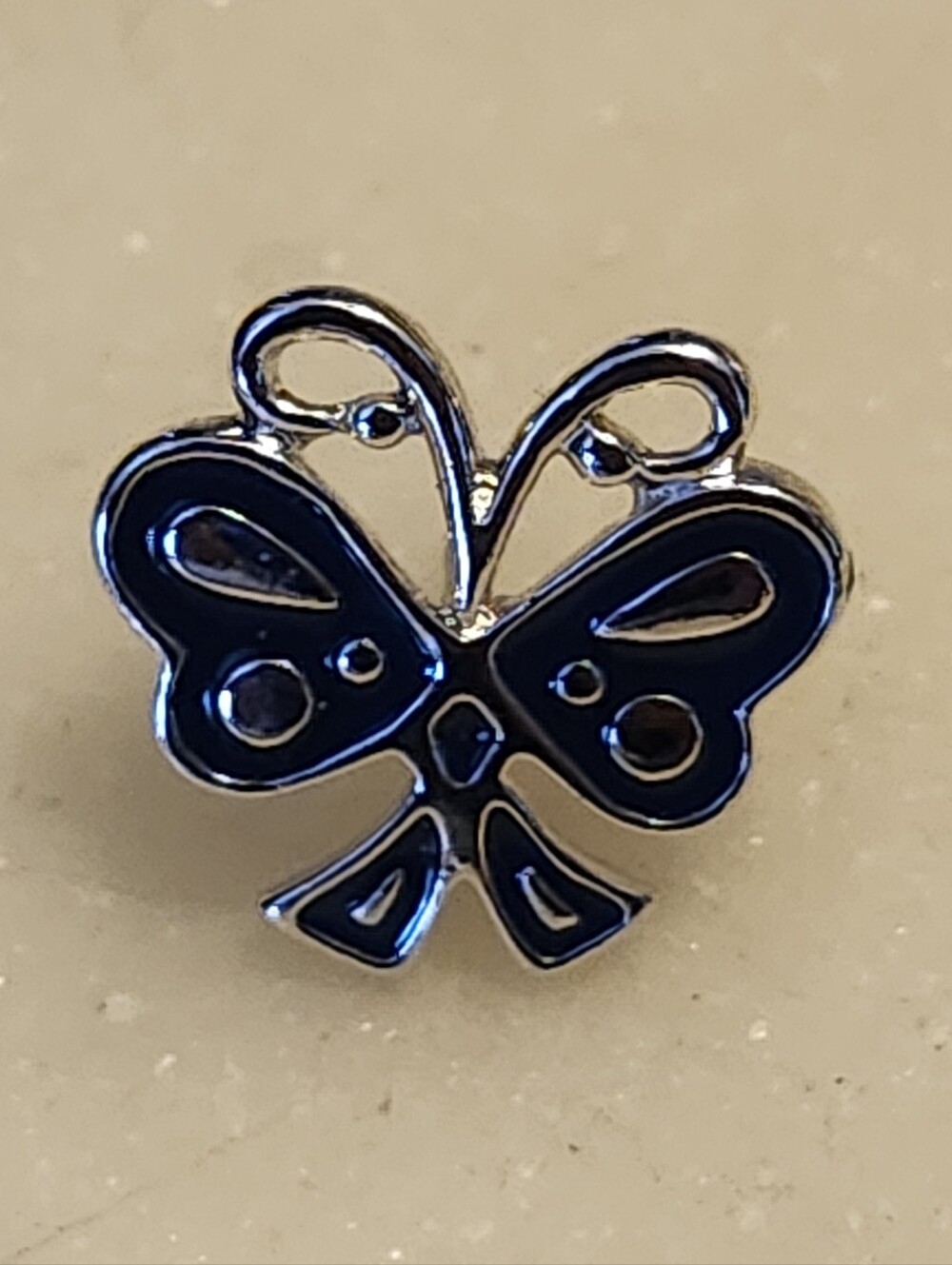 Vtg Amway Butterfly Charm Pin - Black Silver
